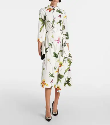 Oscar de la Renta Floral pleated cotton-blend poplin midi dress | Thumbnail 5