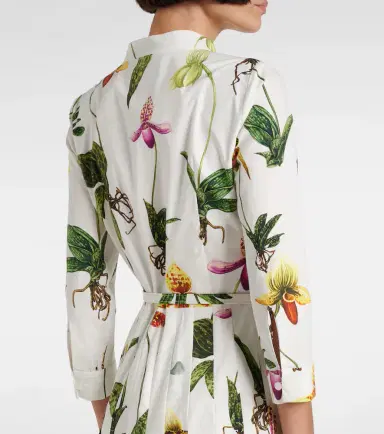 Oscar de la Renta Floral pleated cotton-blend poplin midi dress | Thumbnail 6
