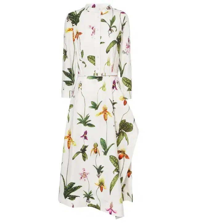 Oscar de la Renta Floral pleated cotton-blend poplin midi dress
