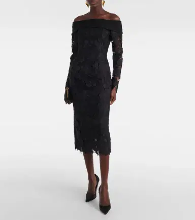 Oscar de la Renta Orchid floral guipure midi dress | Thumbnail 6