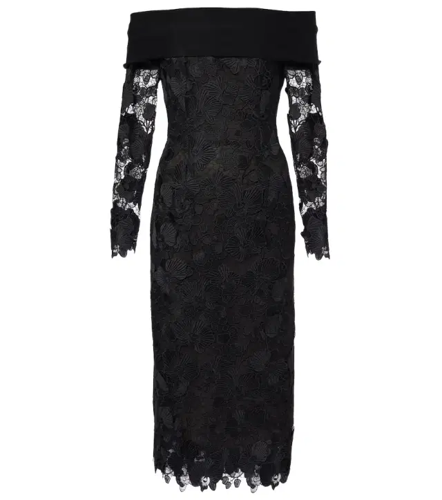 Oscar de la Renta Orchid floral guipure midi dress