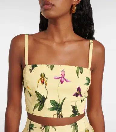 Oscar de la Renta Floral cotton-blend poplin crop top | Thumbnail 2