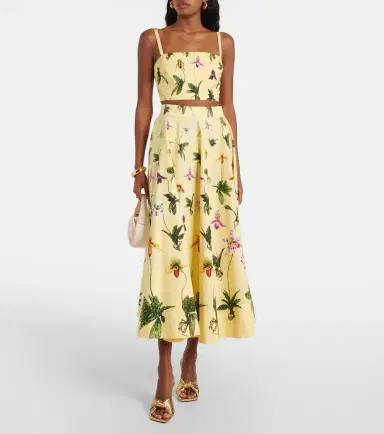 Oscar de la Renta Floral cotton-blend poplin crop top | Thumbnail 3