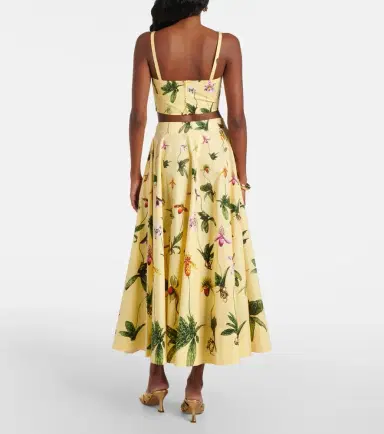 Oscar de la Renta Floral cotton-blend poplin crop top | Thumbnail 4