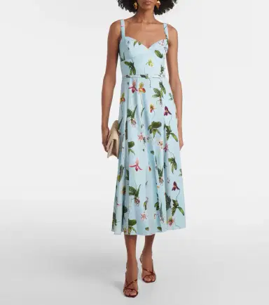 Oscar de la Renta Floral belted cady midi dress | Thumbnail 4