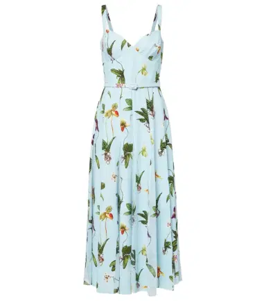 Oscar de la Renta Floral belted cady midi dress | Thumbnail 1