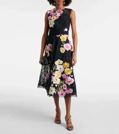 Oscar de la Renta Orchid embroidered lace cocktail dress | Thumbnail 2