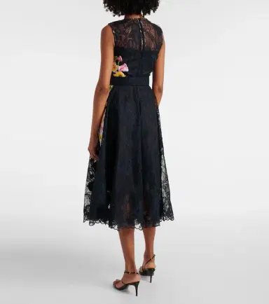 Oscar de la Renta Orchid embroidered lace cocktail dress | Thumbnail 4
