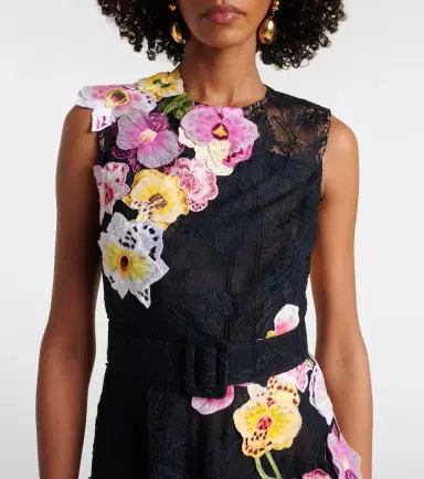 Oscar de la Renta Orchid embroidered lace cocktail dress | Thumbnail 5