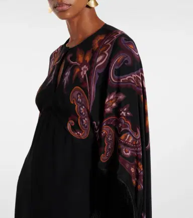 Etro Paisley caped fringed silk gown | Thumbnail 3