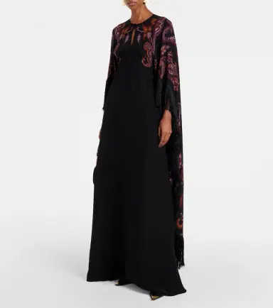 Etro Paisley caped fringed silk gown | Thumbnail 6