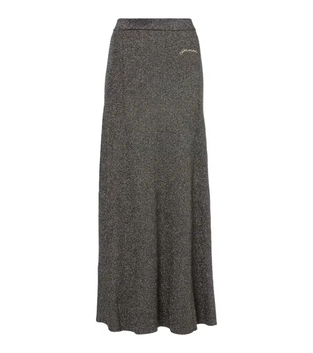 Ganni Ribbed-knit lamé maxi skirt
