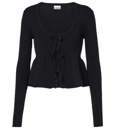 Ganni Ruffled ribbed-knit top | Thumbnail 1
