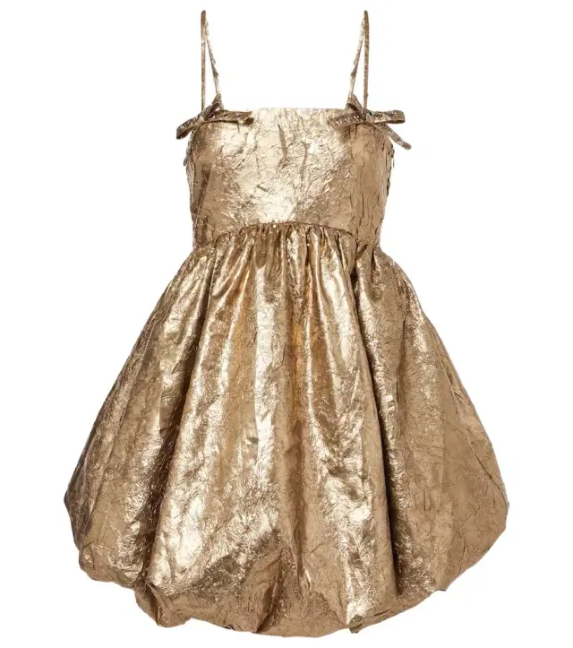 Ganni Bow-detail metallic balloon minidress