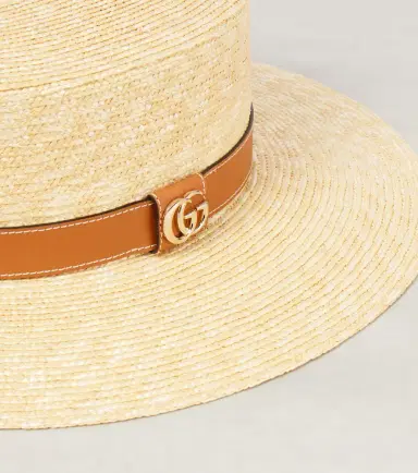 Gucci GG leather-trimmed straw boater hat | Thumbnail 2