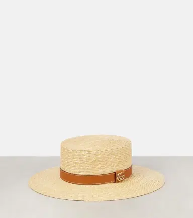 Gucci GG leather-trimmed straw boater hat | Thumbnail 3
