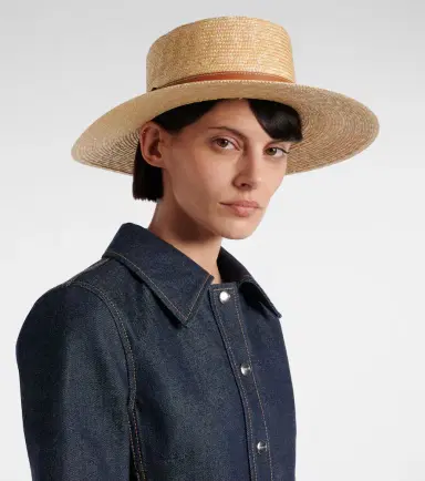 Gucci GG leather-trimmed straw boater hat | Thumbnail 4