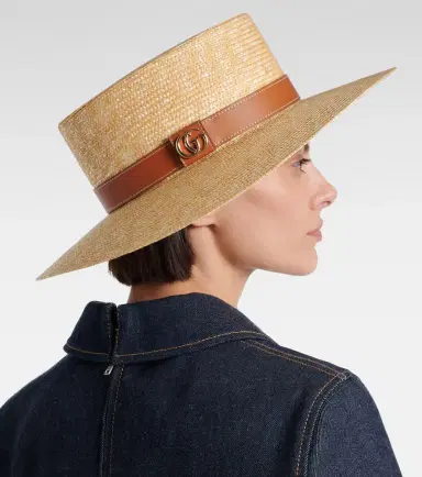 Gucci GG leather-trimmed straw boater hat | Thumbnail 5