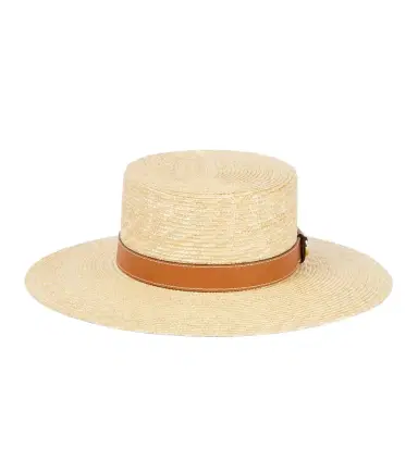 Gucci GG leather-trimmed straw boater hat | Thumbnail 1