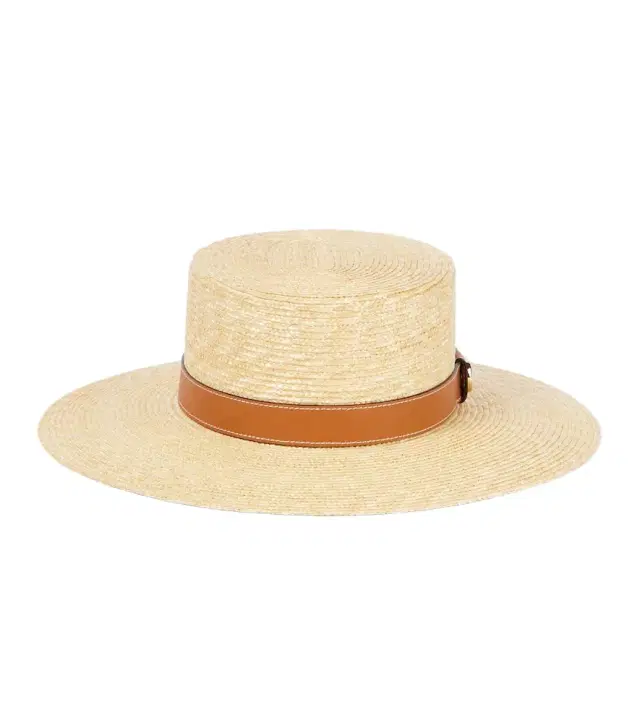 GG leather-trimmed straw boater hat