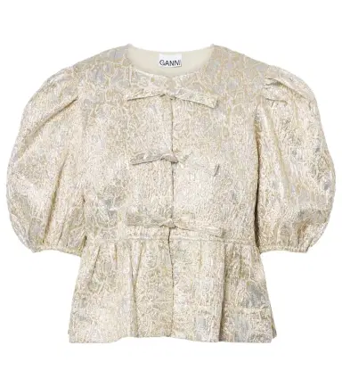 Ganni Puff-sleeve brocade top | Thumbnail 1