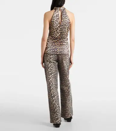 Ganni Leopard-print halterneck satin top | Thumbnail 2