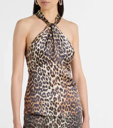 Ganni Leopard-print halterneck satin top | Thumbnail 4