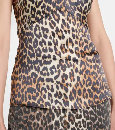 Ganni Leopard-print halterneck satin top | Thumbnail 5