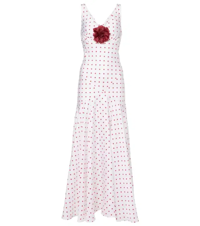 Rodarte Polka-dot floral-appliqué silk twill gown
