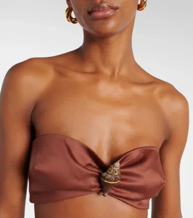 ADRIANA DEGREAS Shell-embellished cotton-blend bra top | Thumbnail 4