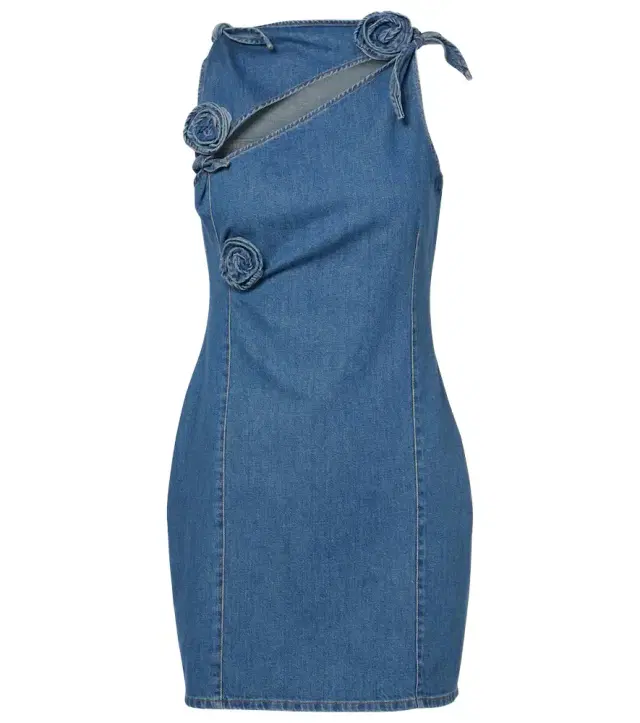 Coperni Floral-appliqué cutout denim minidress