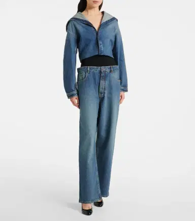 Alaïa Alaïa High-rise jersey-trimmed straight jeans | Thumbnail 4