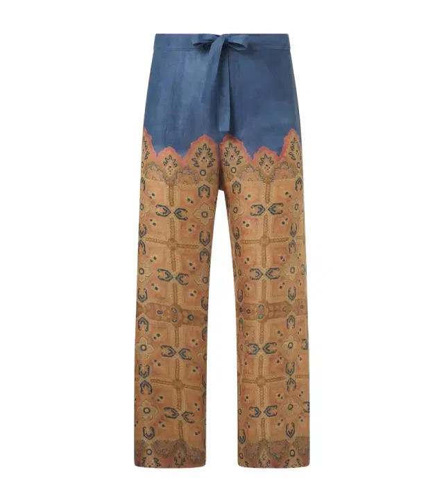 Valentino Printed linen wide-leg pants