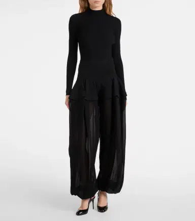 Alaïa Alaïa Peplum georgette wide-leg pants | Thumbnail 4