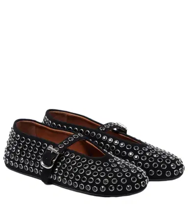 Alaïa Alaïa Crystal-embellished suede ballet flats | Thumbnail 1 Alaïa Alaïa Crystal-embellished suede ballet flats | Thumbnail 1
