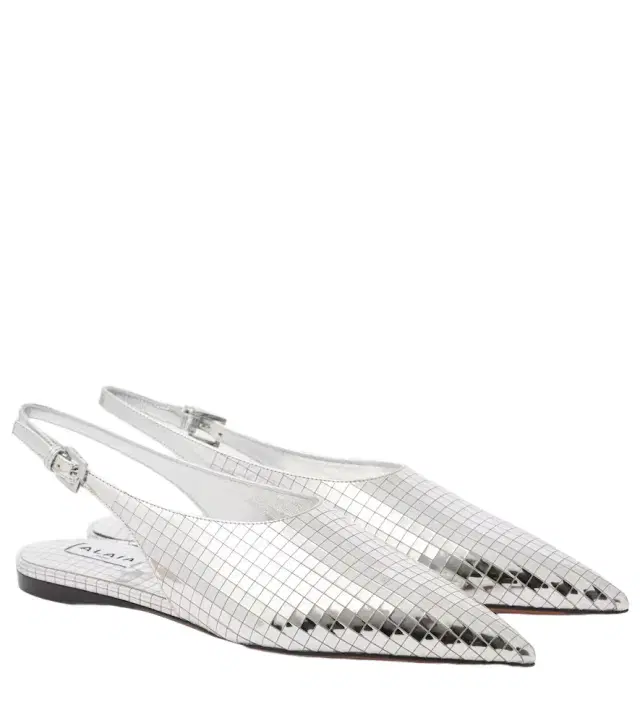 Alaïa Art Deco mirrored leather slingback flats