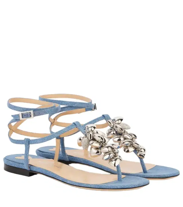 Mach & Mach Puffy Heart embellished denim thong sandals