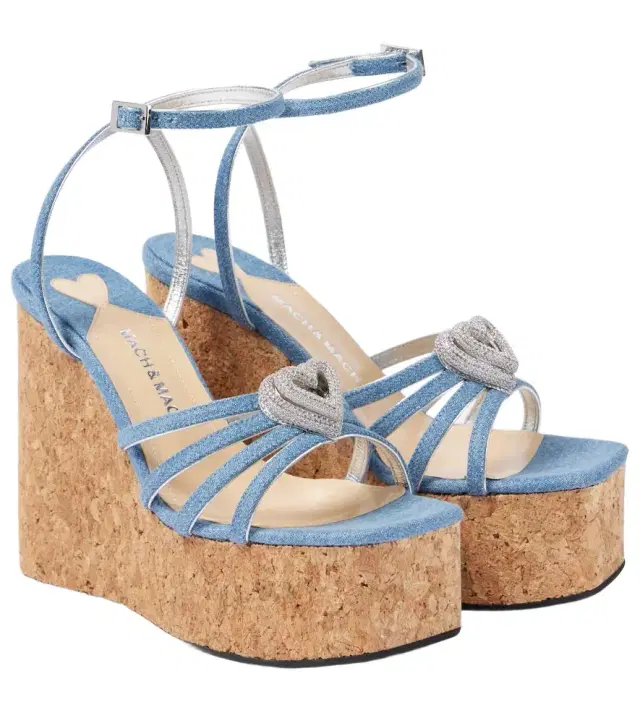 Mach & Mach Double Heart denim wedges