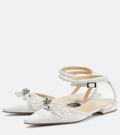 Mach & Mach Double Bow embellished satin ballet flats | Thumbnail 3