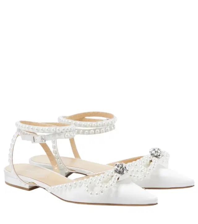 Mach & Mach Double Bow embellished satin ballet flats