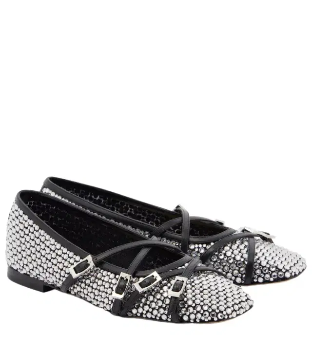 Mach & Mach Crystal-embellished mesh ballet flats