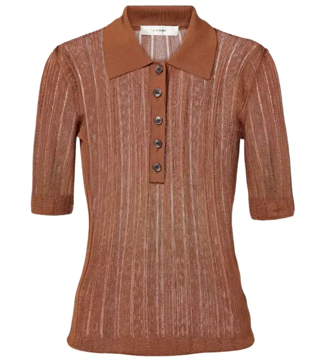 Frame Laddered ribbed-knit polo shirt