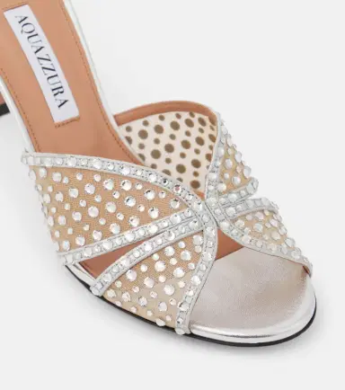 Aquazzura Crystal Lover 75 leather-trimmed mules | Thumbnail 2