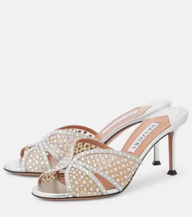 Aquazzura Crystal Lover 75 leather-trimmed mules | Thumbnail 3