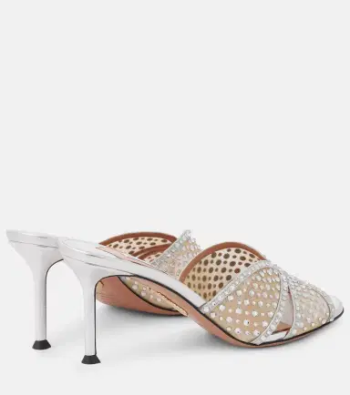 Aquazzura Crystal Lover 75 leather-trimmed mules | Thumbnail 4