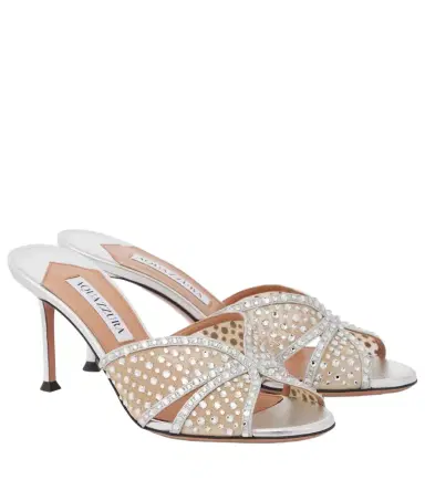 Aquazzura Crystal Lover 75 leather-trimmed mules | Thumbnail 1