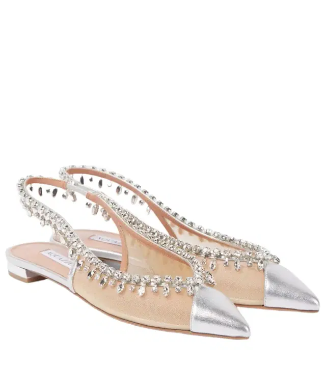 Aquazzura Temptation Crystal mesh slingback flats