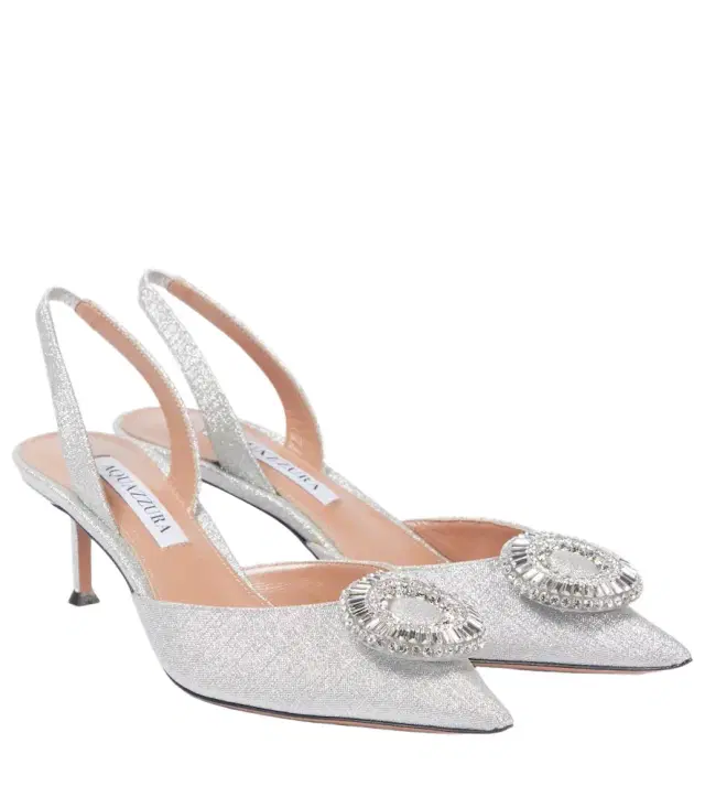Aquazzura Crystal Hoop 50 glitter slingback pumps