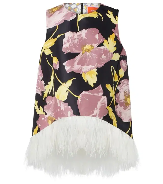 La DoubleJ La Scala feather-trimmed asymmetrical top