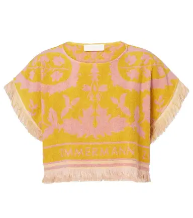 Zimmermann Wylie fringed cotton terry crop top | Thumbnail 1